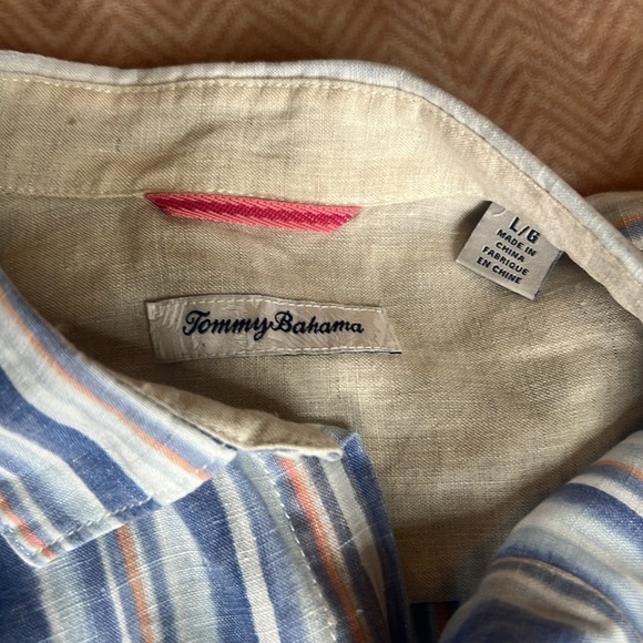 Tommy Bahama 100% Linen Striped Long Sleeve Button Down Pastel Loose Fit sz L - Picture 7 of 10